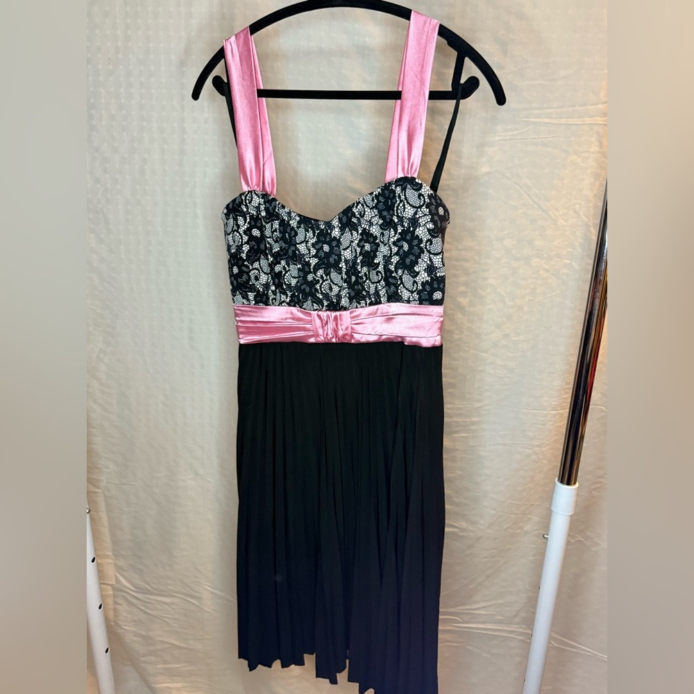 Taboo Black and Pink Lace Dress with pleated skirt